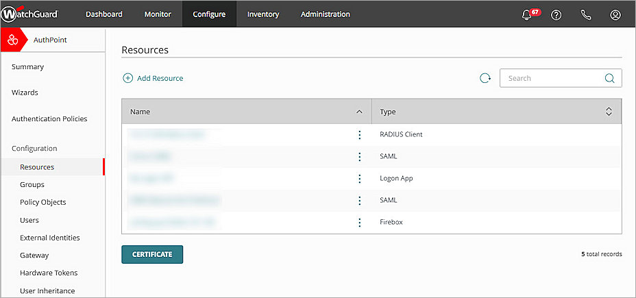 Screenshot of WGC, AuthPoint Resource Page